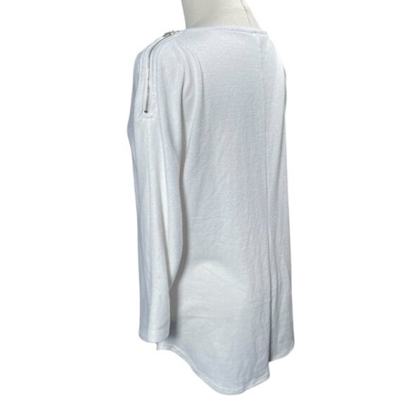 Dynamite Small Top White Shirt Blouse Zipper Spring Half Sleeve Scoop Minimalist - Picture 3 of 8